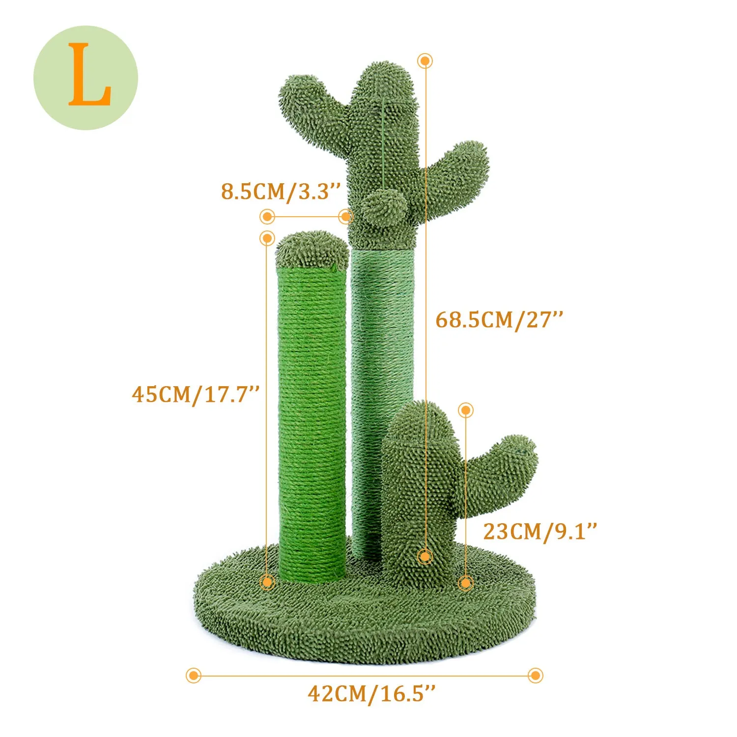 Plush cat scratching cactus tree toy with 68cm large section and 53cm small section