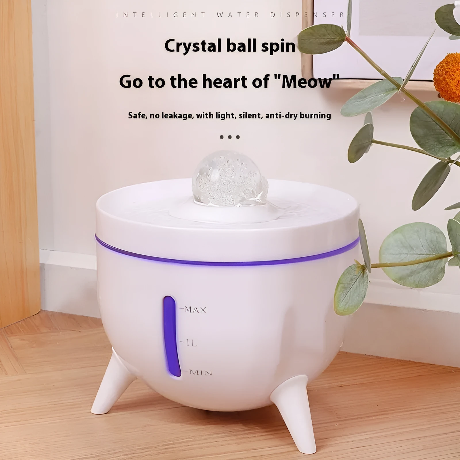 Crystal ball automatic circulating filter pet water dispenser 1800ml USB for cats