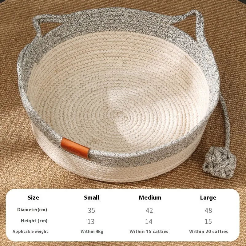 Woven cotton cat bed nest in grey, brown or green colours with optional cushion mat