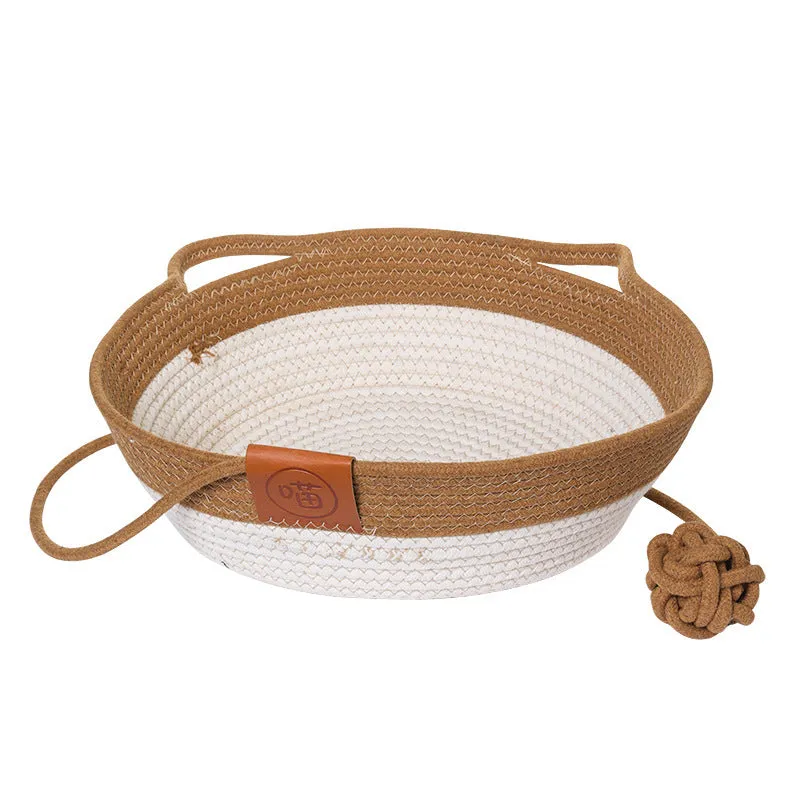 Woven cotton cat bed nest in grey, brown or green colours with optional cushion mat