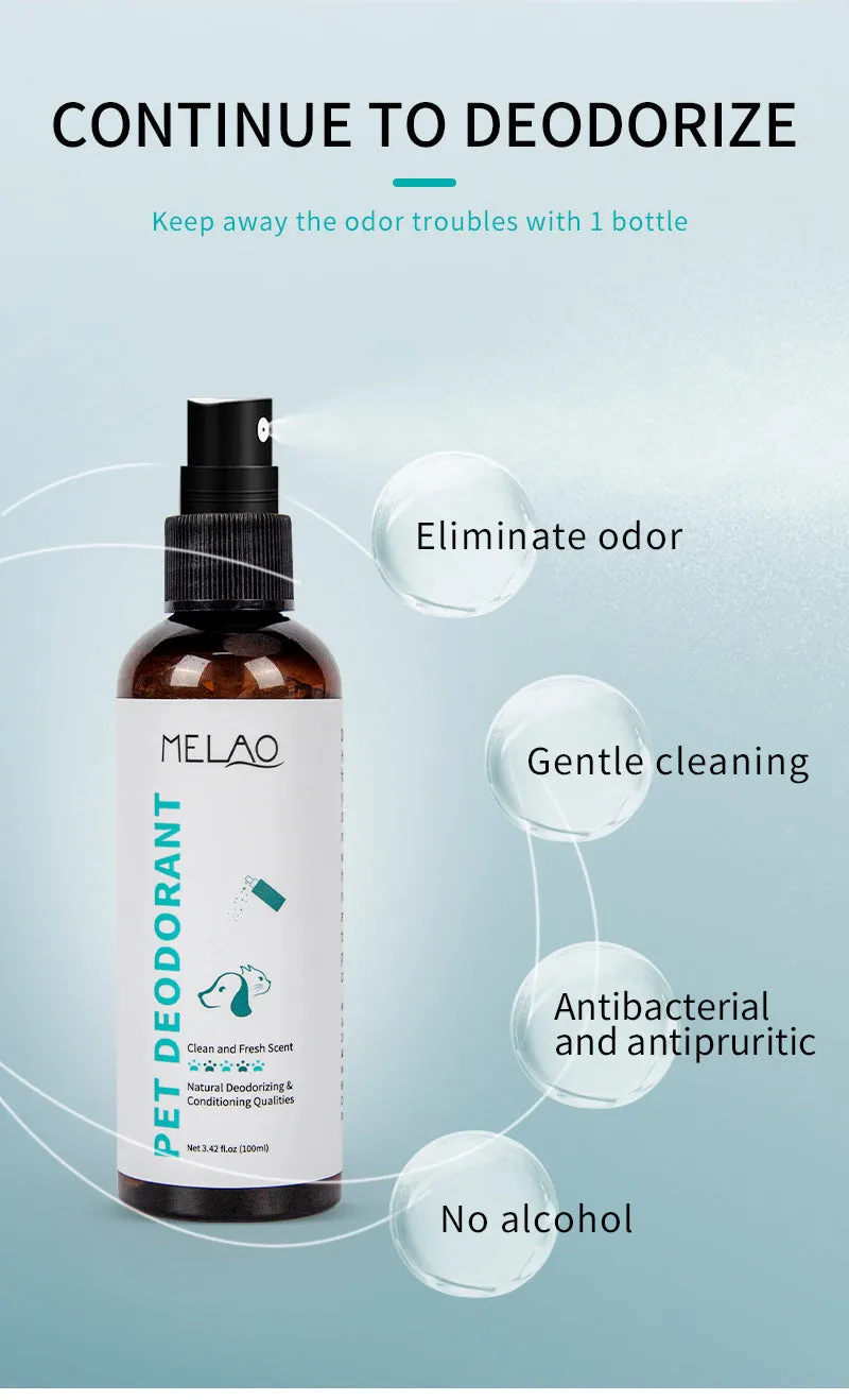 Pet deodorant 100ml spray bottle for cat and dog urine odour neutralising