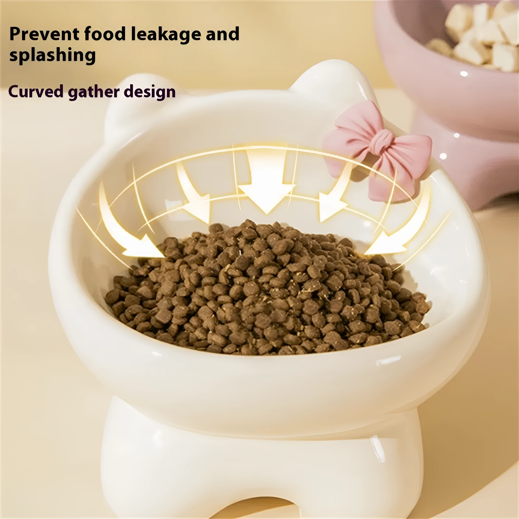 Ceramic cat bowl anti-tip design cervical protection black chin prevention 15.5x14.5cm