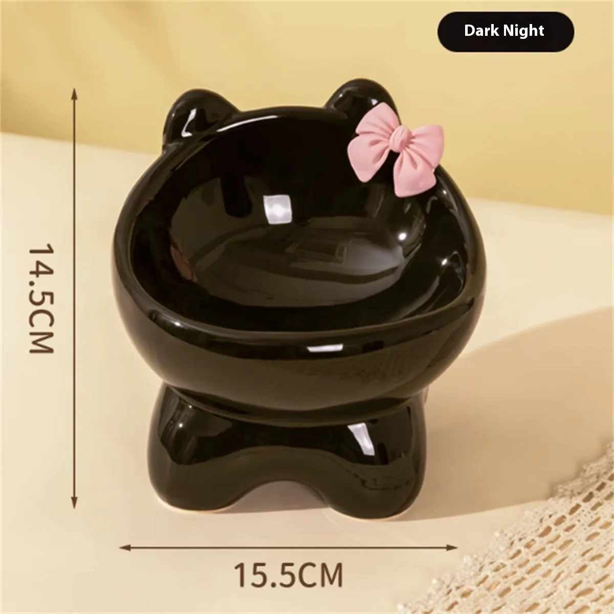 Ceramic cat bowl anti-tip design cervical protection black chin prevention 15.5x14.5cm