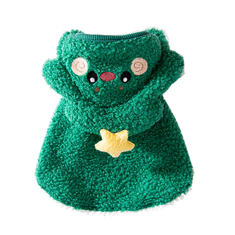 Green polyester cat cloak with cartoon elk design for autumn and winter wear