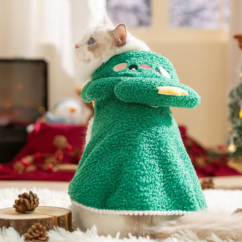 Green polyester cat cloak with cartoon elk design for autumn and winter wear