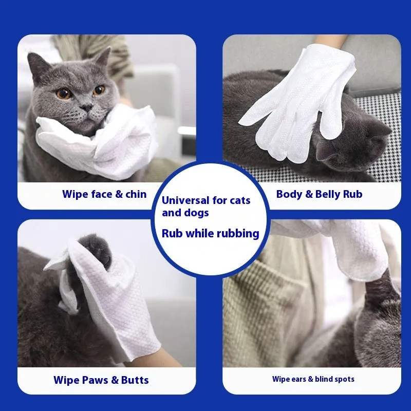 Pet bath-free cleaning gloves wet wipes for dogs, non-woven fabric disposable grooming gloves, pack of 1 or 6 pieces