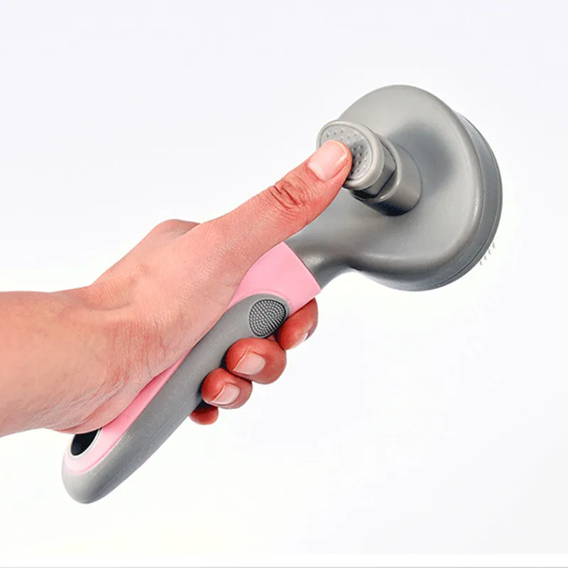 Double-sided steel needle pet grooming brush with plastic handle in blue and pink colours