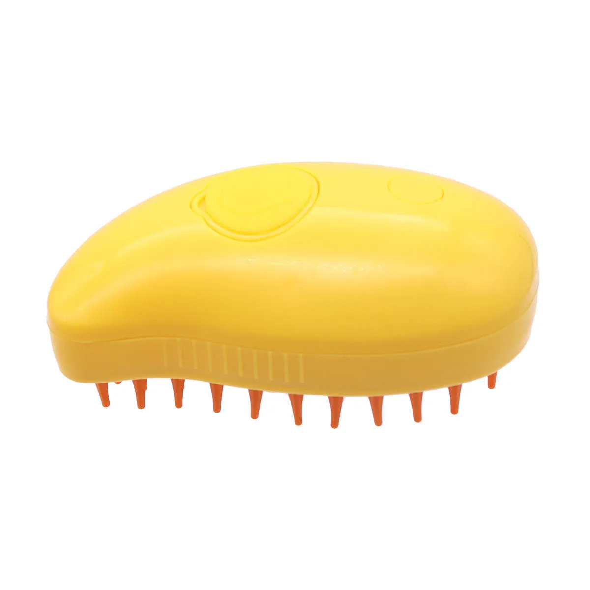 Dog grooming kit with spray bottle of wash-free essence and a coloured massage comb on a white background.