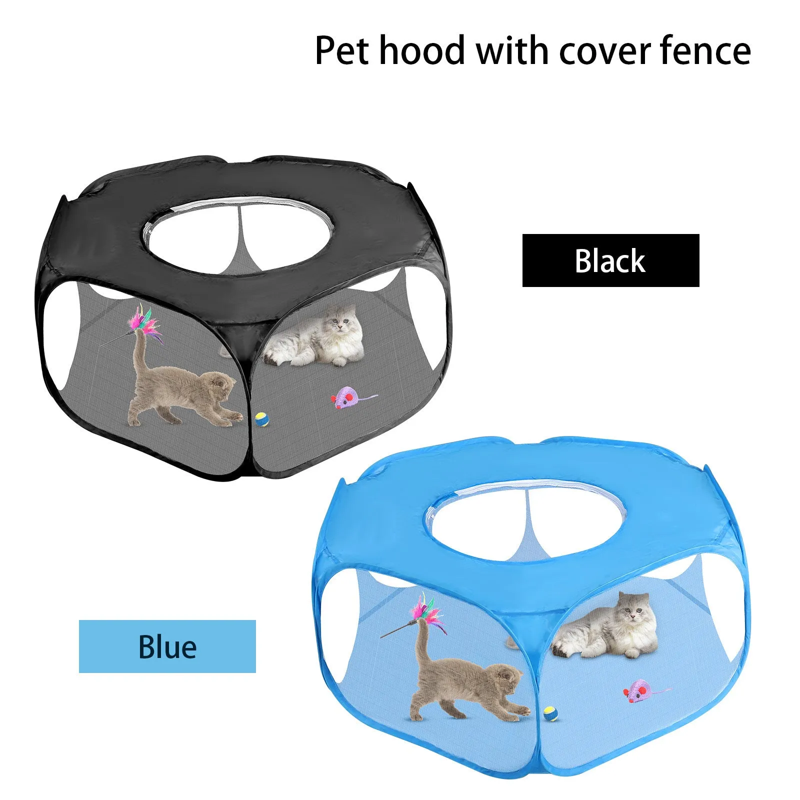 Foldable minipet fence in black and sky blue polyester fibre for indoor and outdoor dog exercise