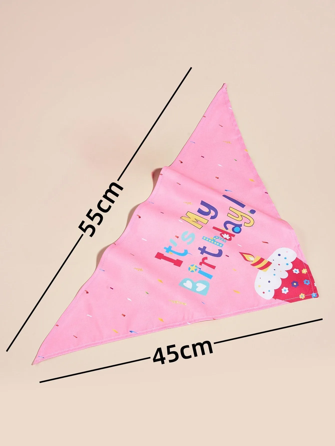 Printed polyester dog birthday hat and drool towel set in blue with creative triangular binder design