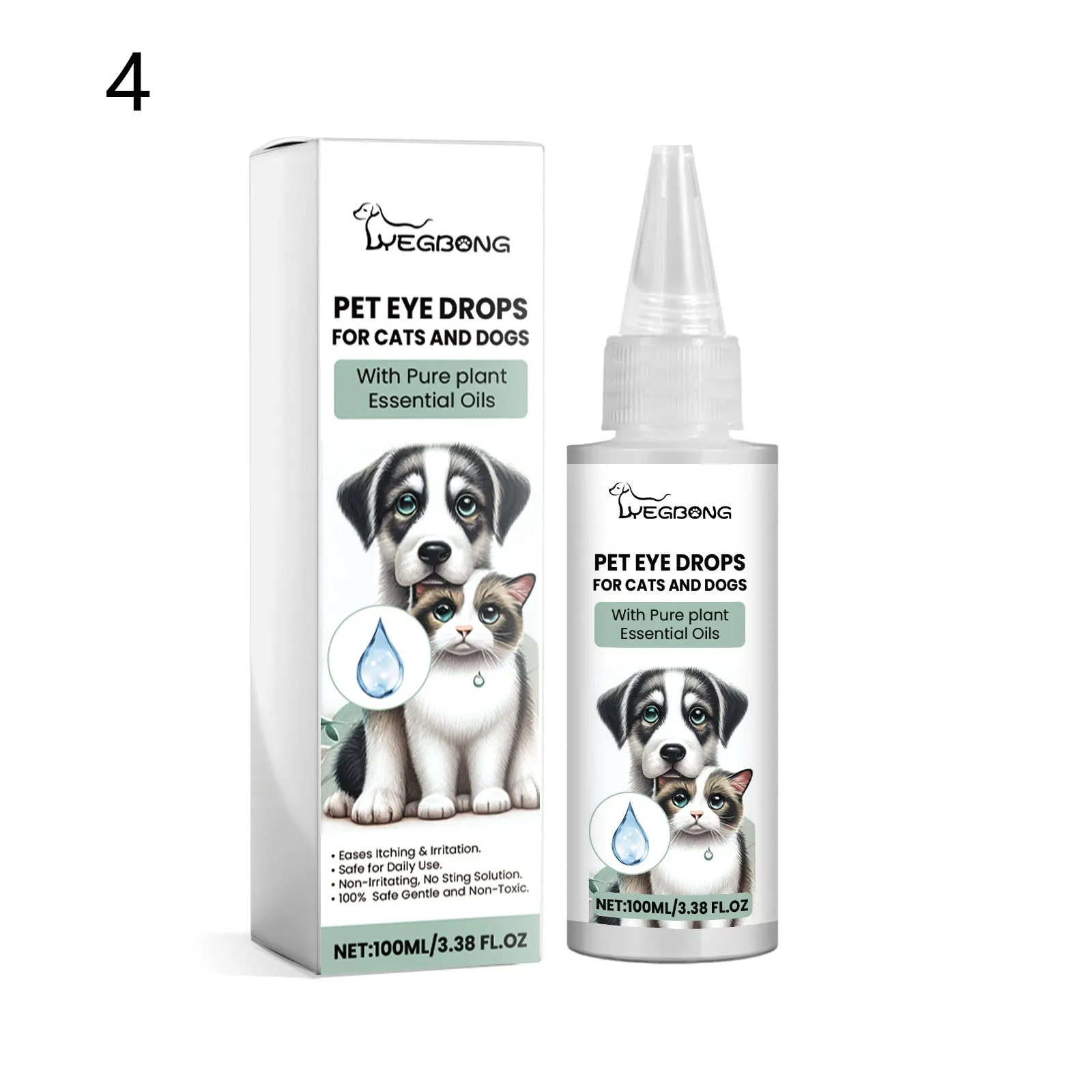 Dogs And Cats Eye Care Eye Drops 100ml bottle with dropper tip for pet eye cleansing