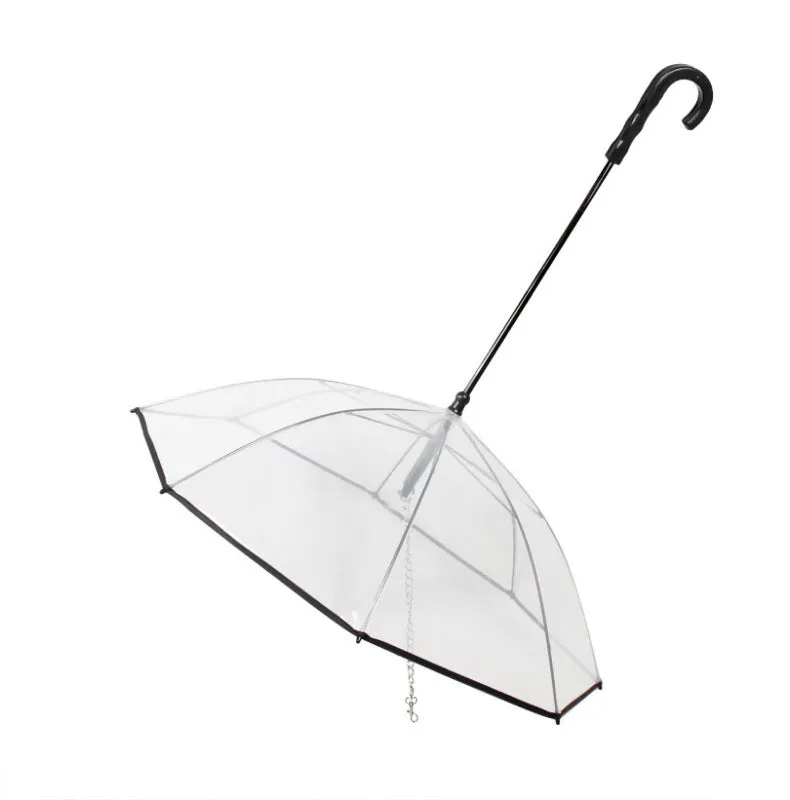 Transparent dog umbrella with traction chain removable on small dog for rainy walk