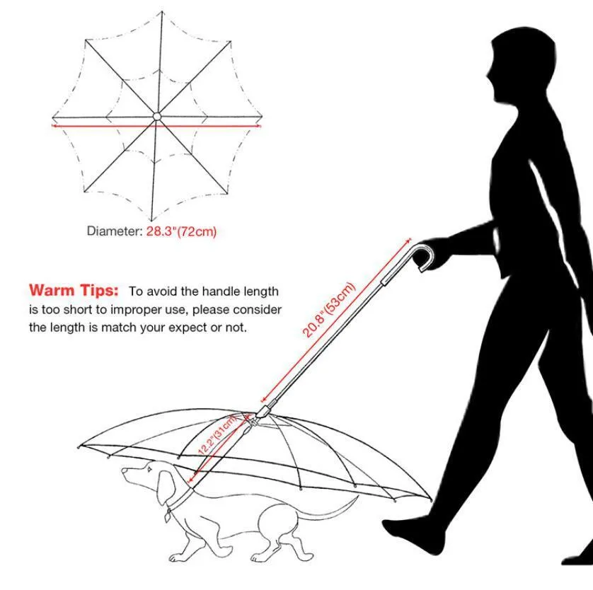 Transparent dog umbrella with traction chain removable on small dog for rainy walk