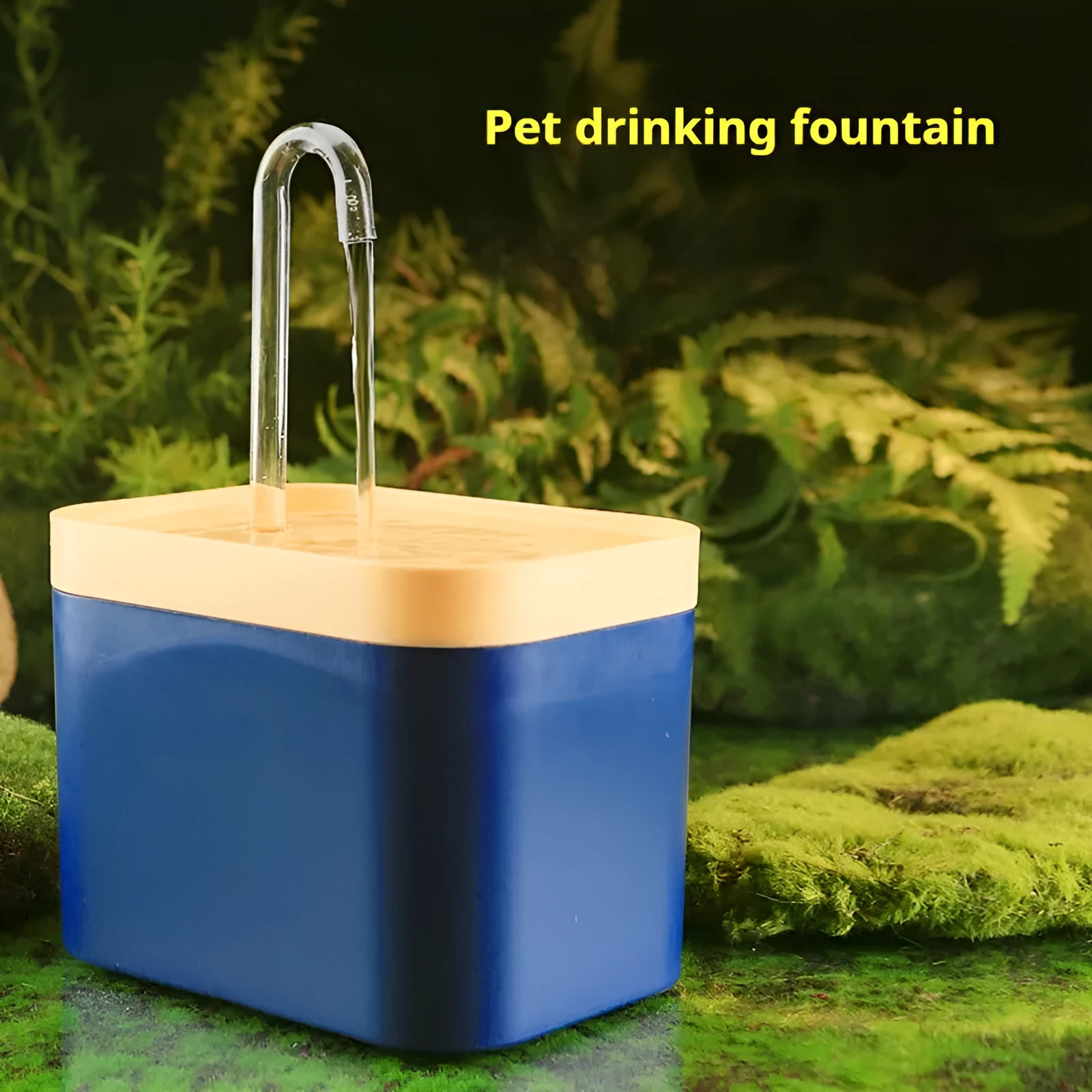 Cat water fountain with clear crystal elbow and frosted blue base, 1500ml capacity automatic circulation