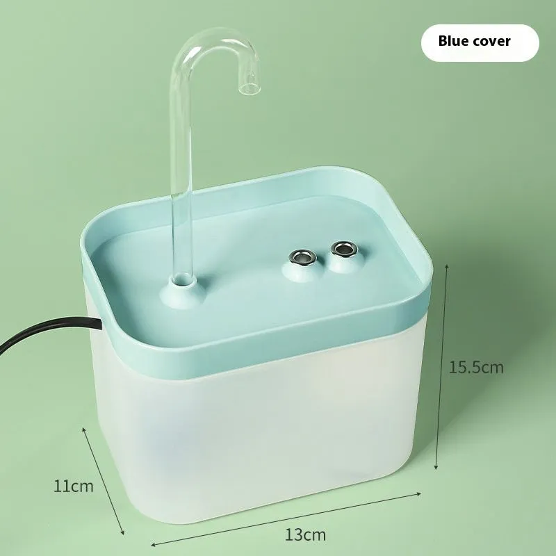 Cat water fountain with clear crystal elbow and frosted blue base, 1500ml capacity automatic circulation