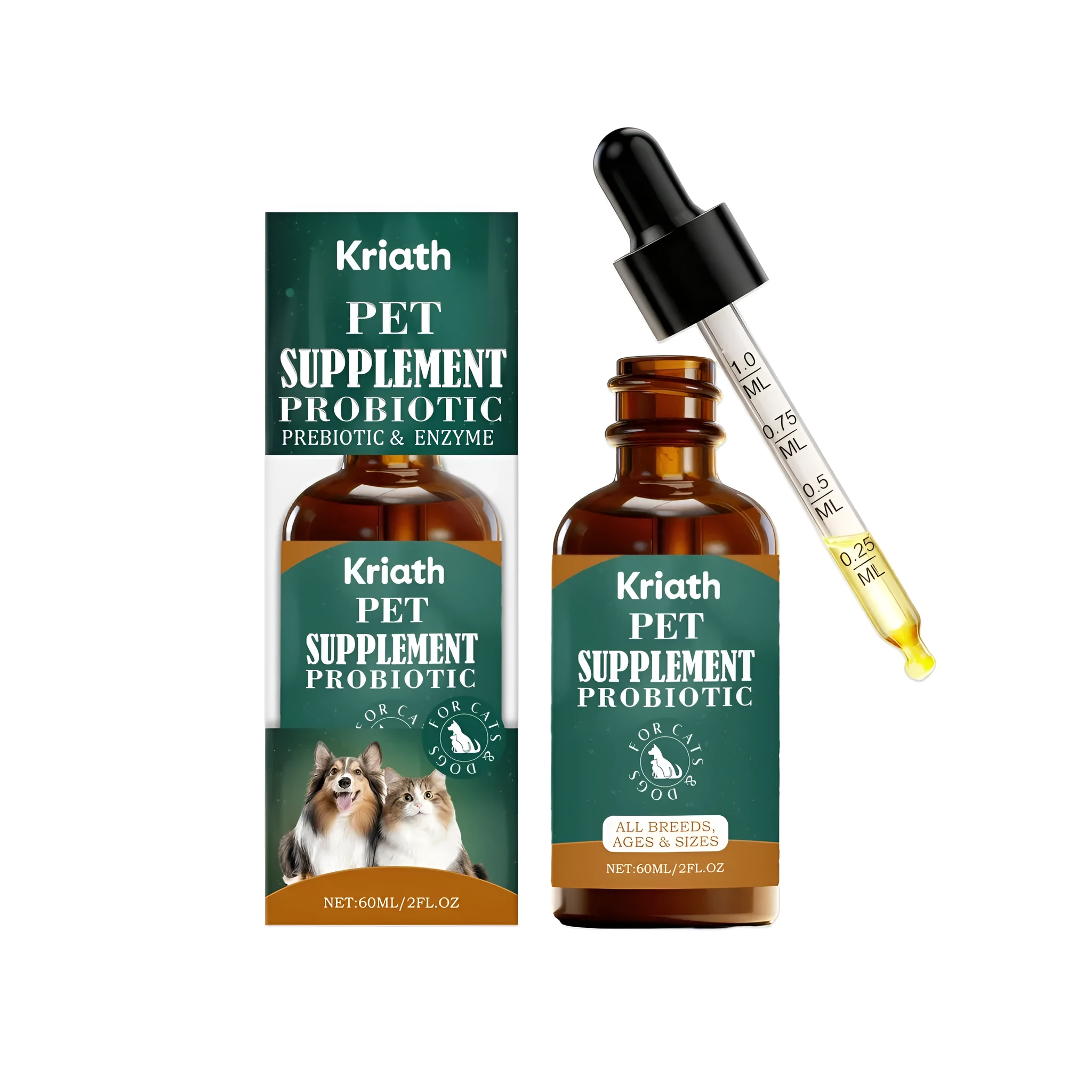Probiotic Support Drops 60ml bottle for cats and dogs with plant glycerin formulation