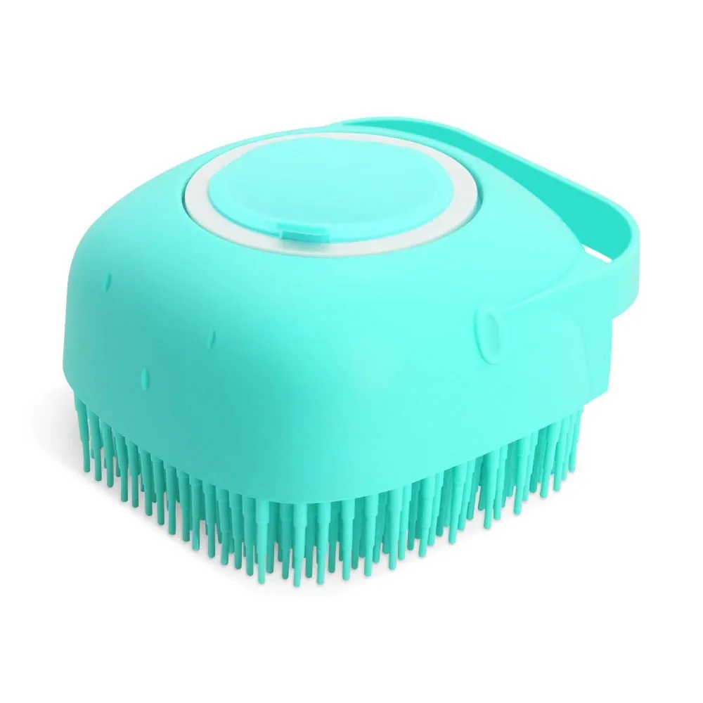 Pet dog shampoo massager brush with soft silicone bristles for short hair grooming