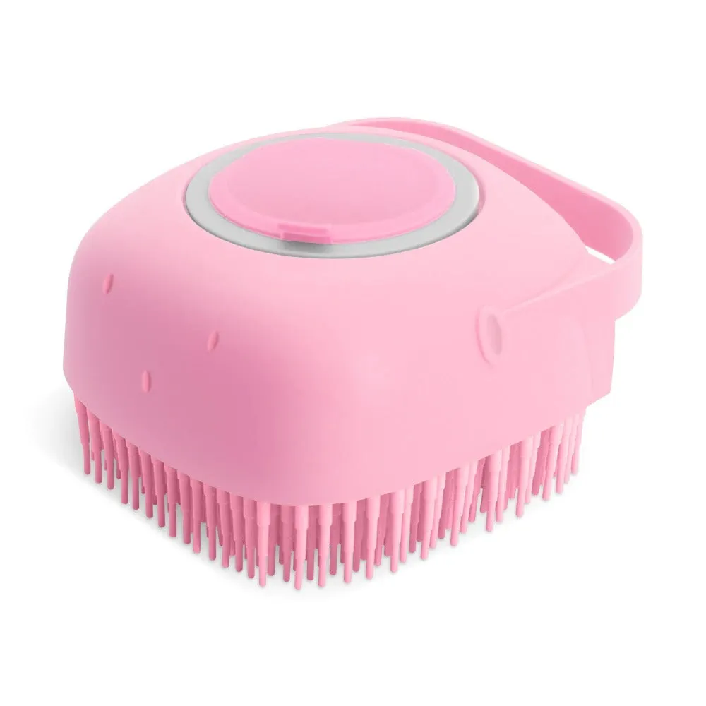 Pet dog shampoo massager brush with soft silicone bristles for short hair grooming