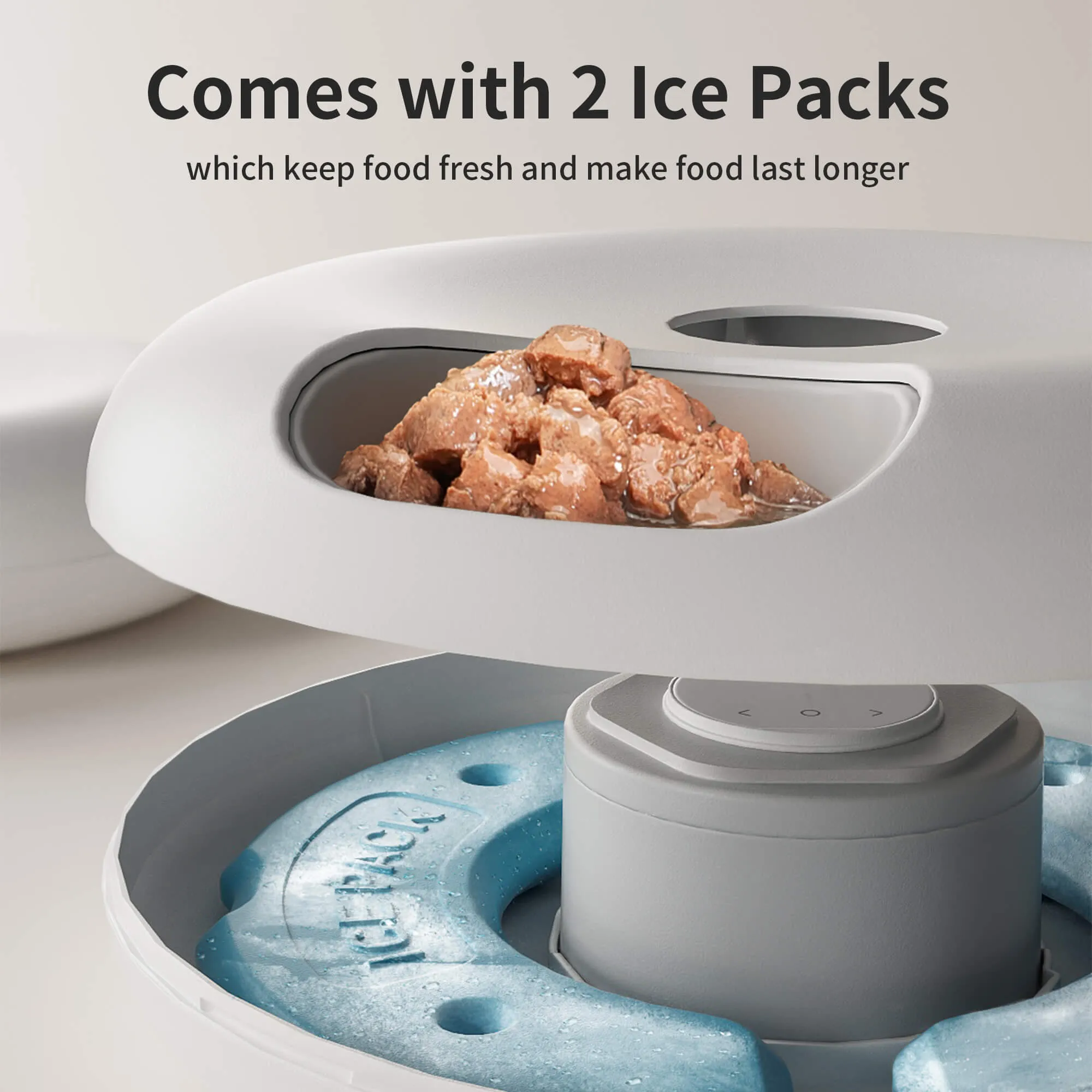 Donut Frost WiFi automatic pet feeder with app control display, six food compartments, and two ice packs.