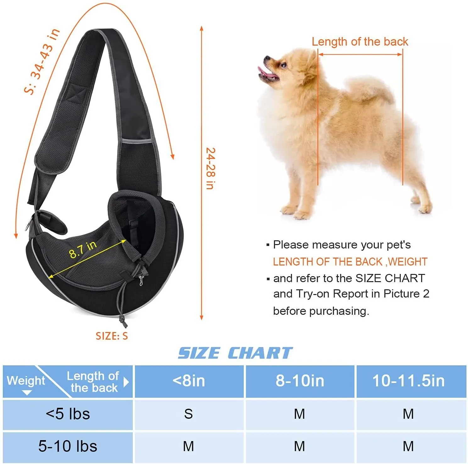 Portable crossbody pet carrier bag for dogs and cats, black, S size, Oxford material, with drawstring closure and zippered bottom