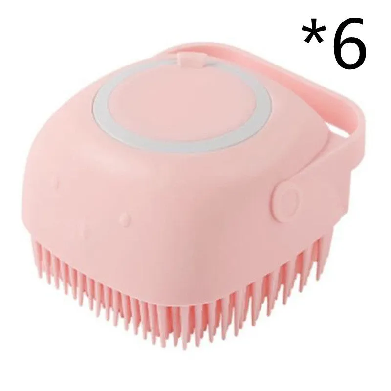 Silicone dog bath massage brush with shampoo dispenser, beige colour, round shape, on white background