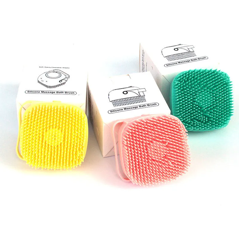 Silicone dog bath massage brush with shampoo dispenser, beige colour, round shape, on white background