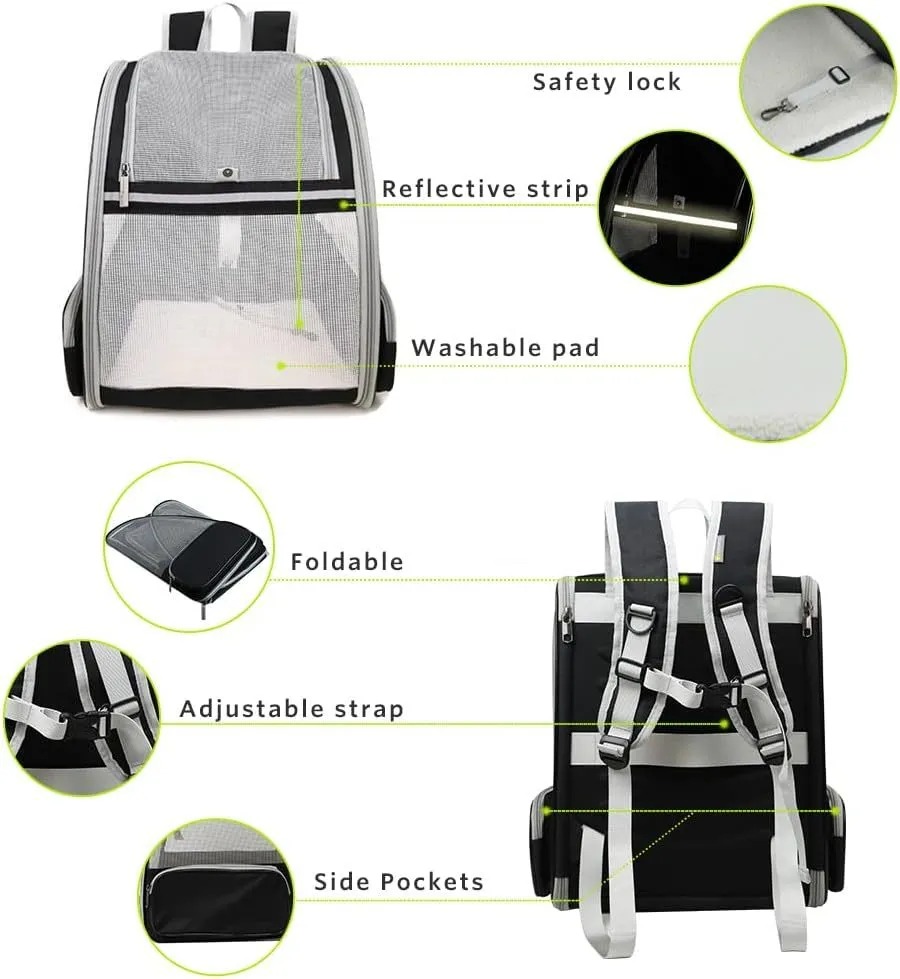 Gray Innovative Traveler bubble backpack pet carrier with PVC mesh windows, side view, for cats and dogs