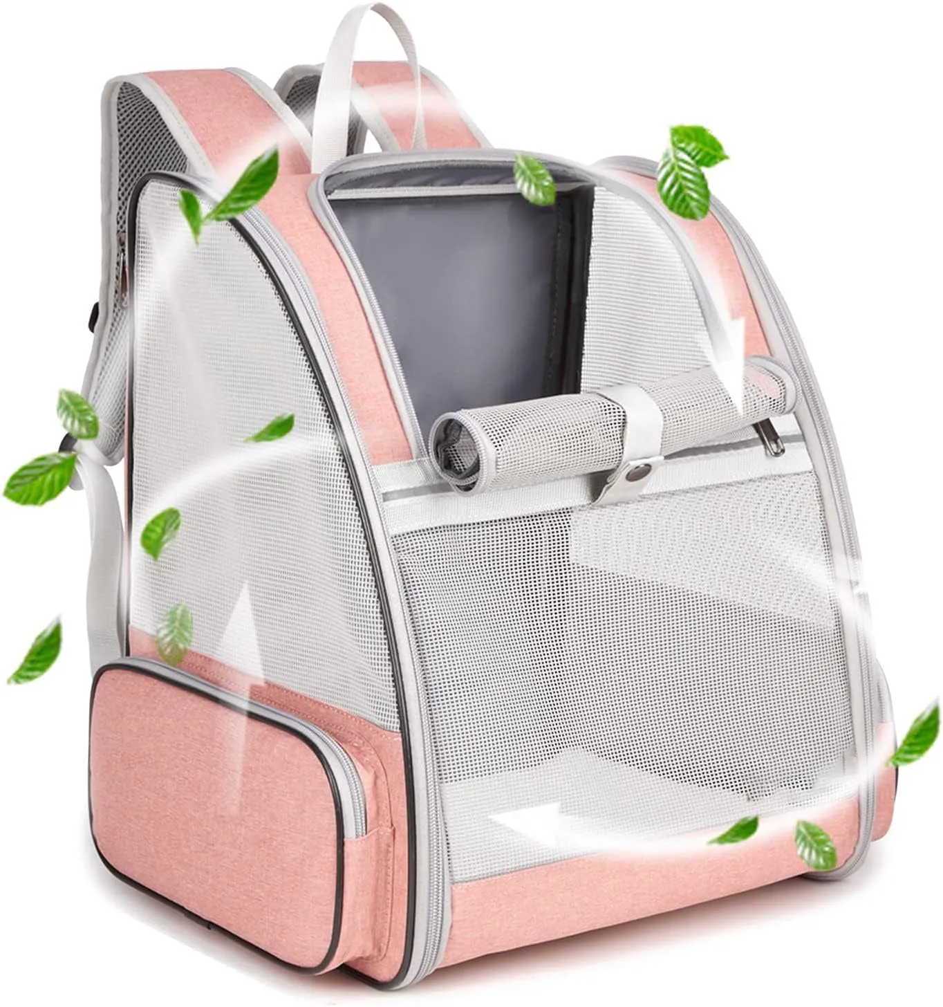 Gray Innovative Traveler bubble backpack pet carrier with PVC mesh windows, side view, for cats and dogs