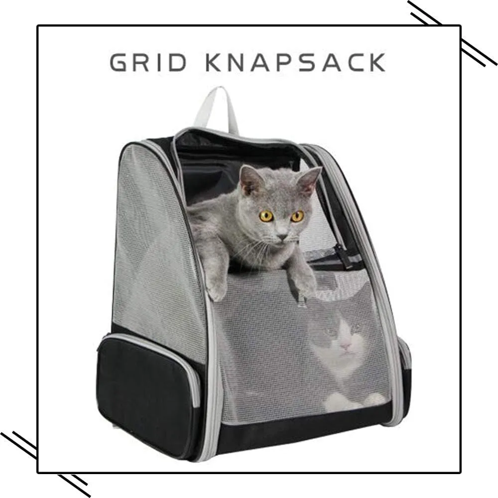 Gray Innovative Traveler bubble backpack pet carrier with PVC mesh windows, side view, for cats and dogs