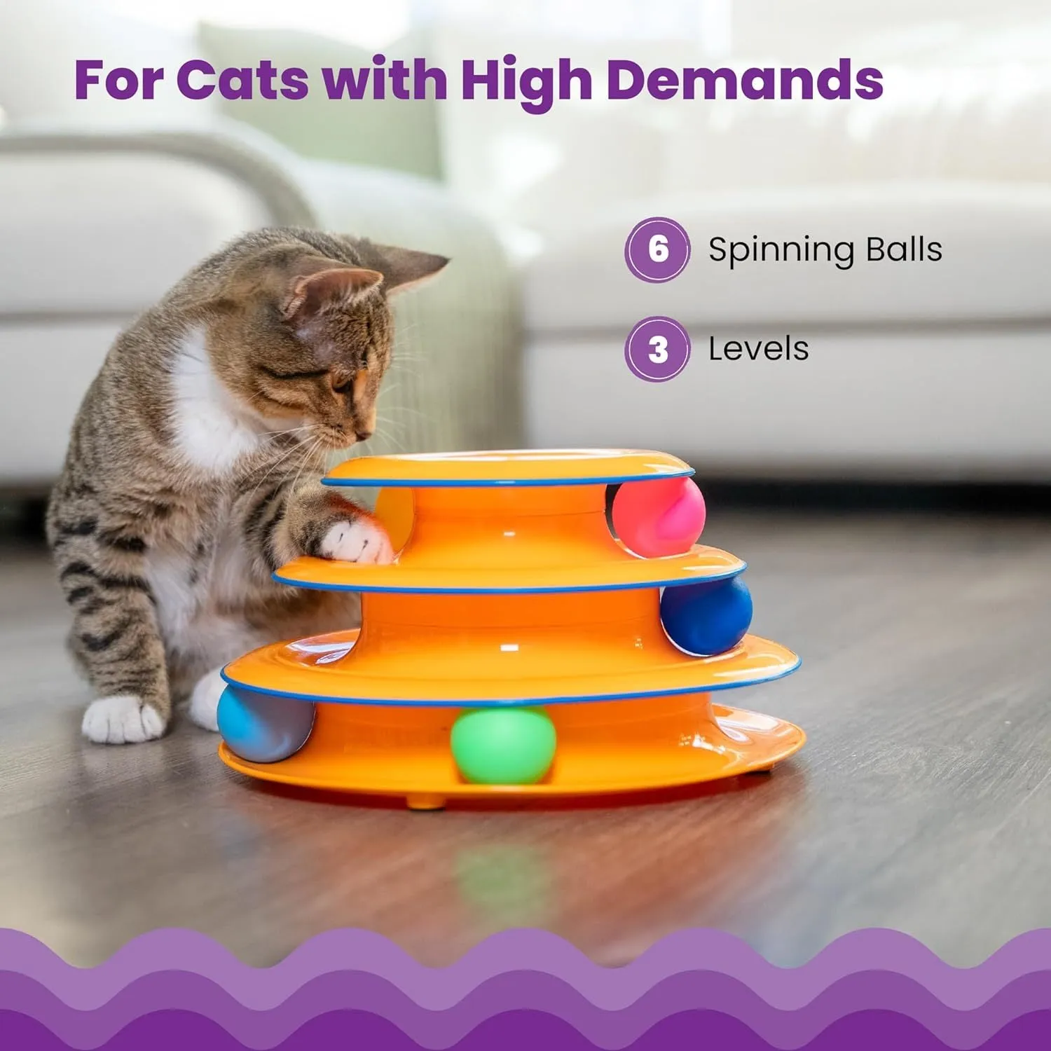 Catstages Tower Of Tracks interactive 3-tier cat track toy with spinning balls in orange