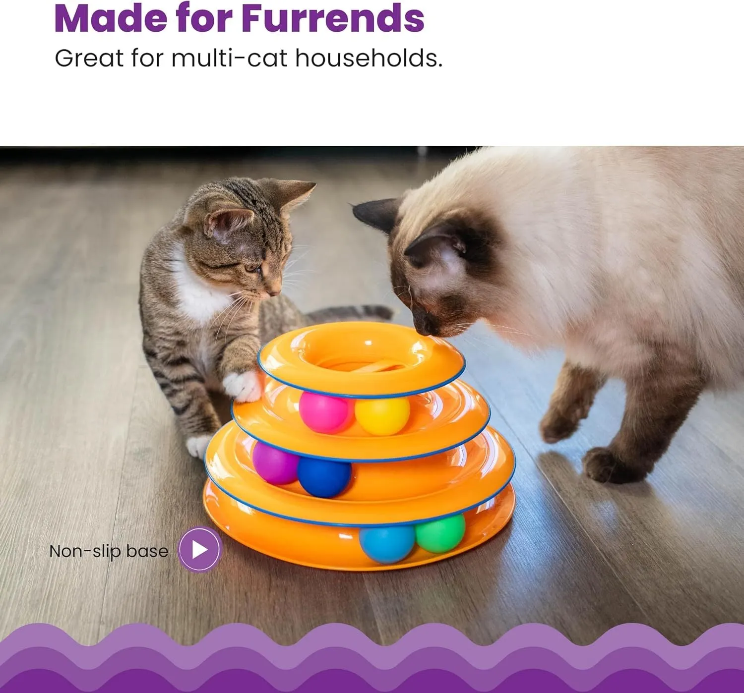 Catstages Tower Of Tracks interactive 3-tier cat track toy with spinning balls in orange