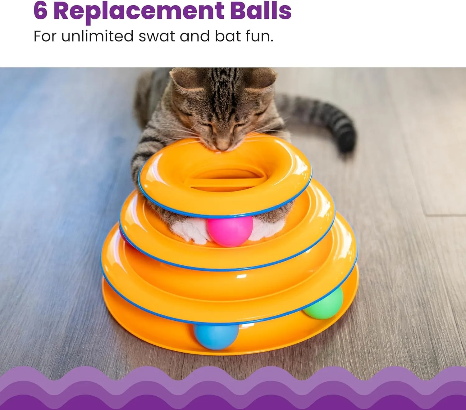Catstages Tower Of Tracks interactive 3-tier cat track toy with spinning balls in orange