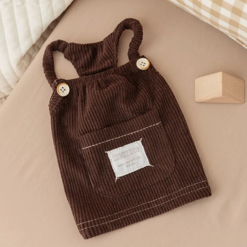 Solid-colour corduroy pet vest with wool Sherpa collar for small dogs, available in brown and white size XS to XXL