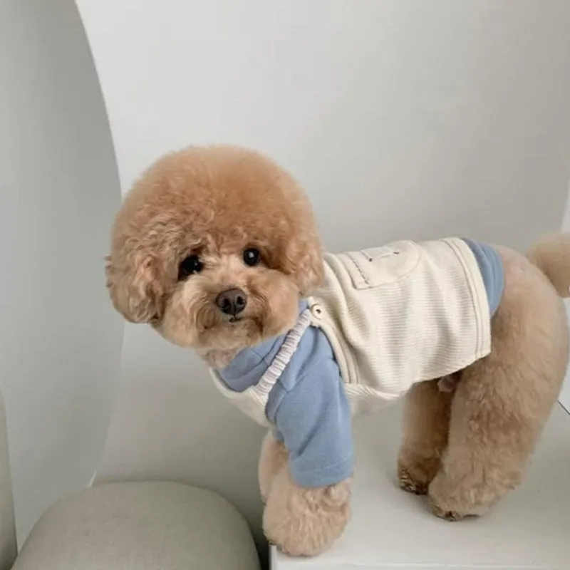 Solid-colour corduroy pet vest with wool Sherpa collar for small dogs, available in brown and white size XS to XXL