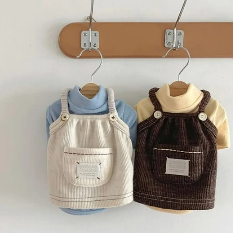 Solid-colour corduroy pet vest with wool Sherpa collar for small dogs, available in brown and white size XS to XXL