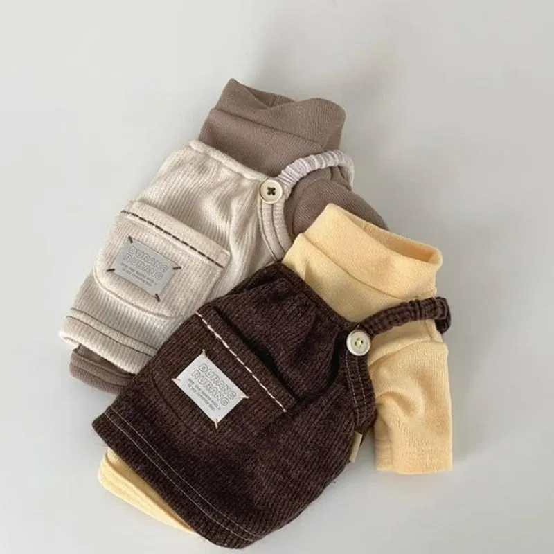 Solid-colour corduroy pet vest with wool Sherpa collar for small dogs, available in brown and white size XS to XXL