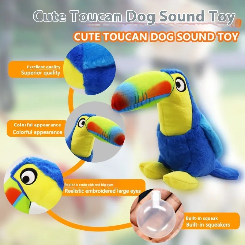 Blue plush big-mouthed bird dog toy for pulling and teasing play