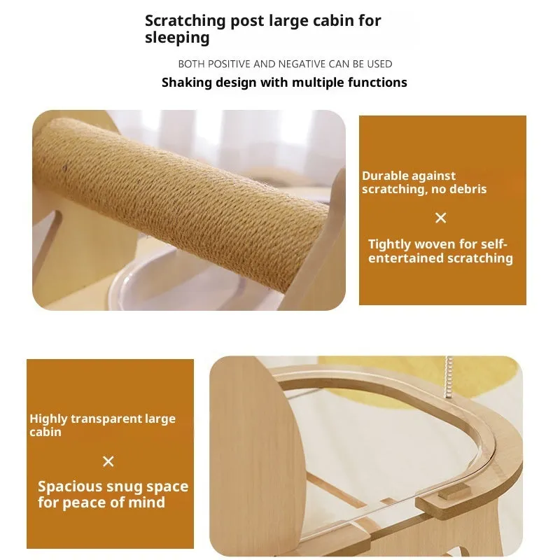 Cat bed space capsule rocking chair with hemp rope column and MDF frame showing simple style
