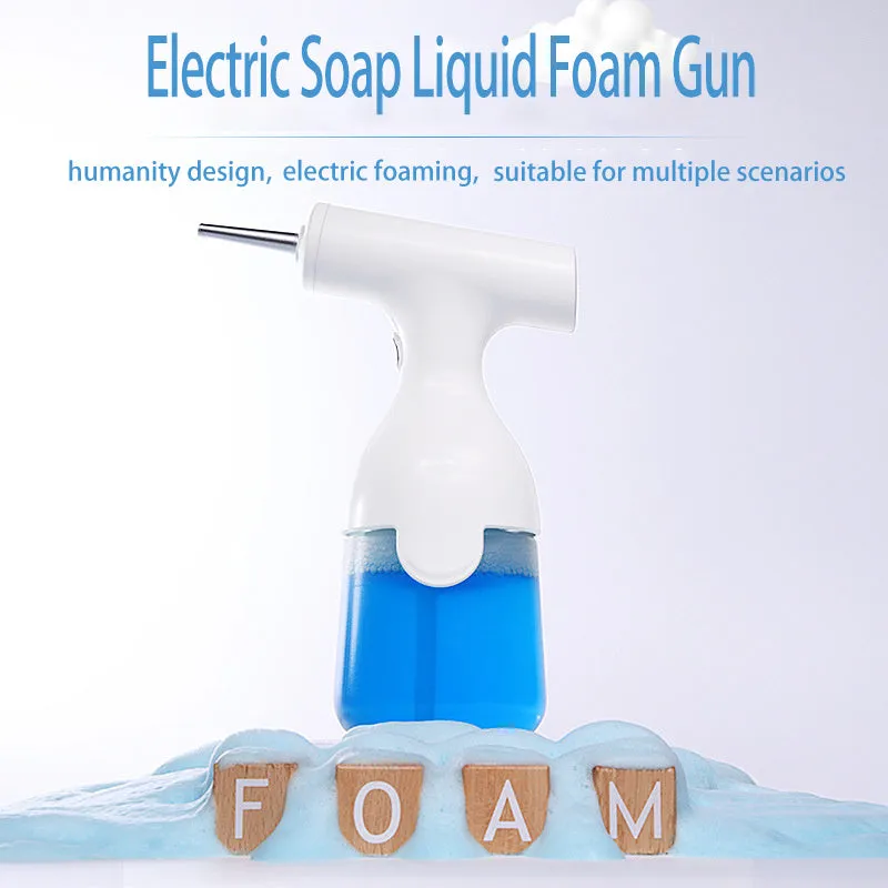 White electric liquid foam dispenser gun with 350ml capacity and IPX5 waterproof rating