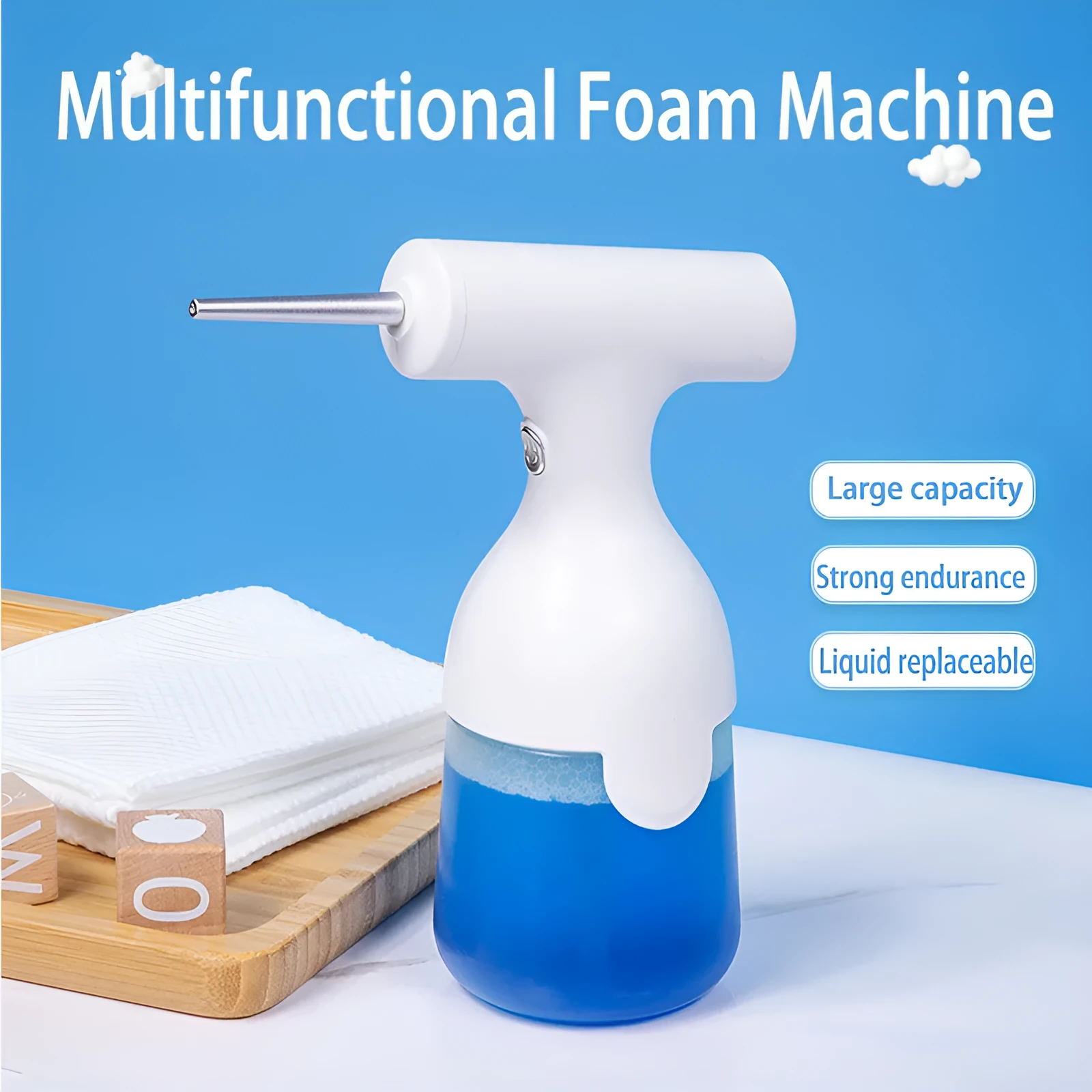 White electric liquid foam dispenser gun with 350ml capacity and IPX5 waterproof rating