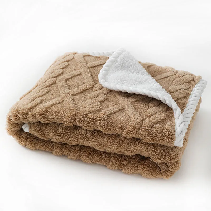 Soft thick warm waterproof machine washable pet plush blanket for dogs and cats in coffee colour size large