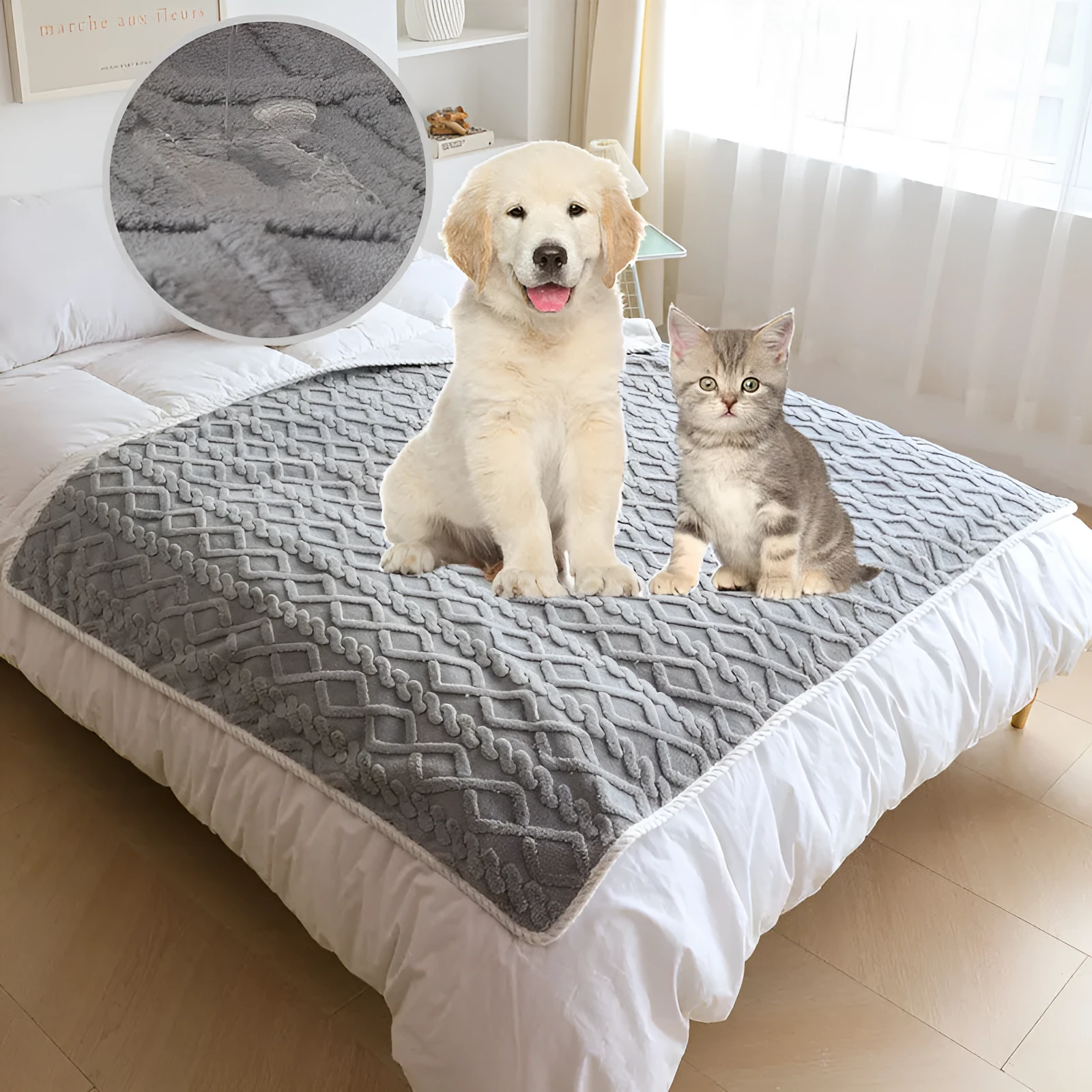 Soft thick warm waterproof machine washable pet plush blanket for dogs and cats in coffee colour size large