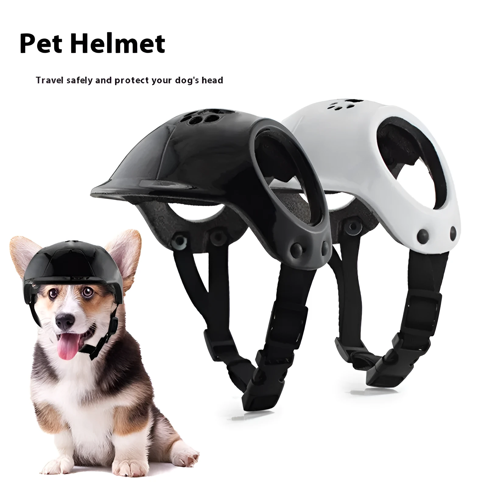 Plastic safety helmet for small to medium sized dogs in black colour