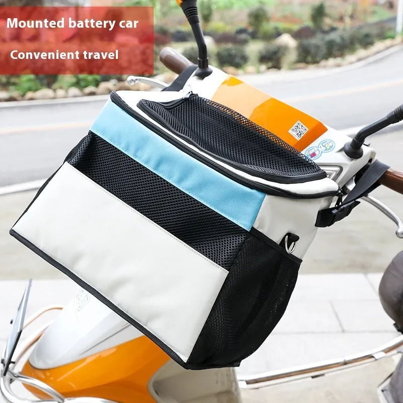 Portable Oxford cloth pet backpack for dogs and cats measuring 37x25x35cm in black solid colour