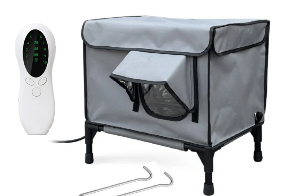 Outdoor heating insulation foldable cat nest with thermo sensitive switch in black, size M, on a floor