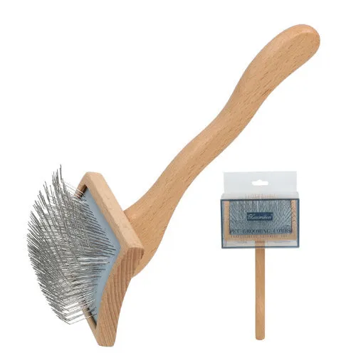 Wooden pet comb with rubber effect paint in multiple colours including canopy hair comb and crown hair comb styles