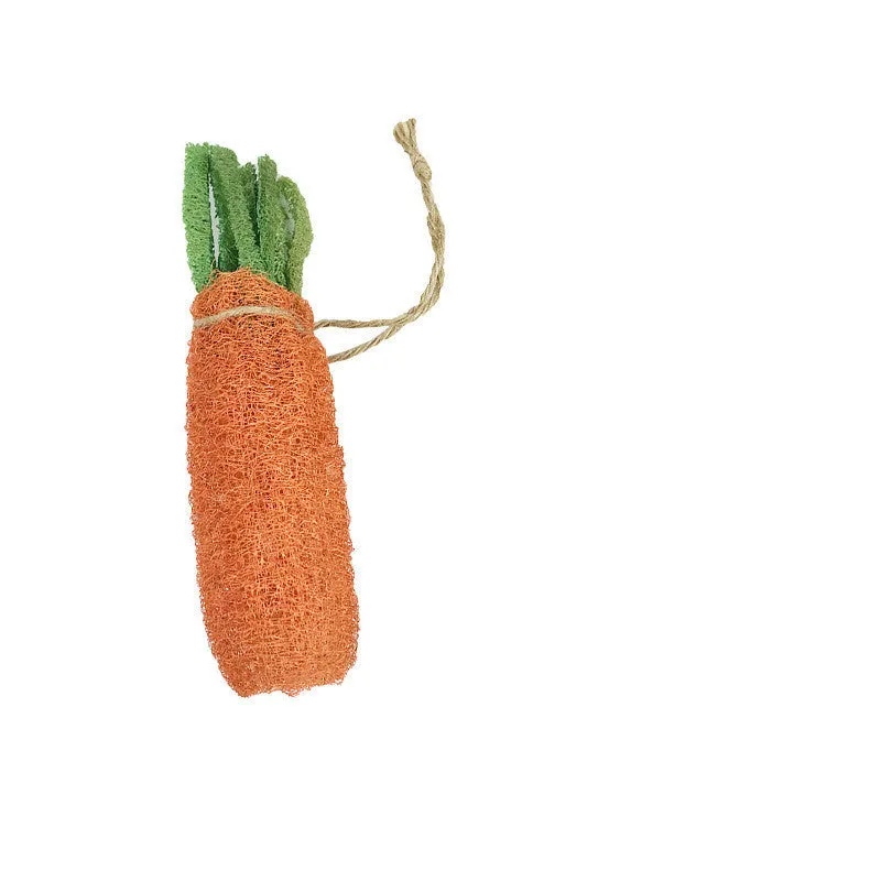 Natural loofah carrot chew toy for hamsters and rabbits, 20cm length, woven texture
