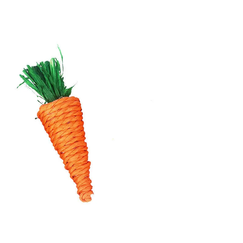 Natural loofah carrot chew toy for hamsters and rabbits, 20cm length, woven texture