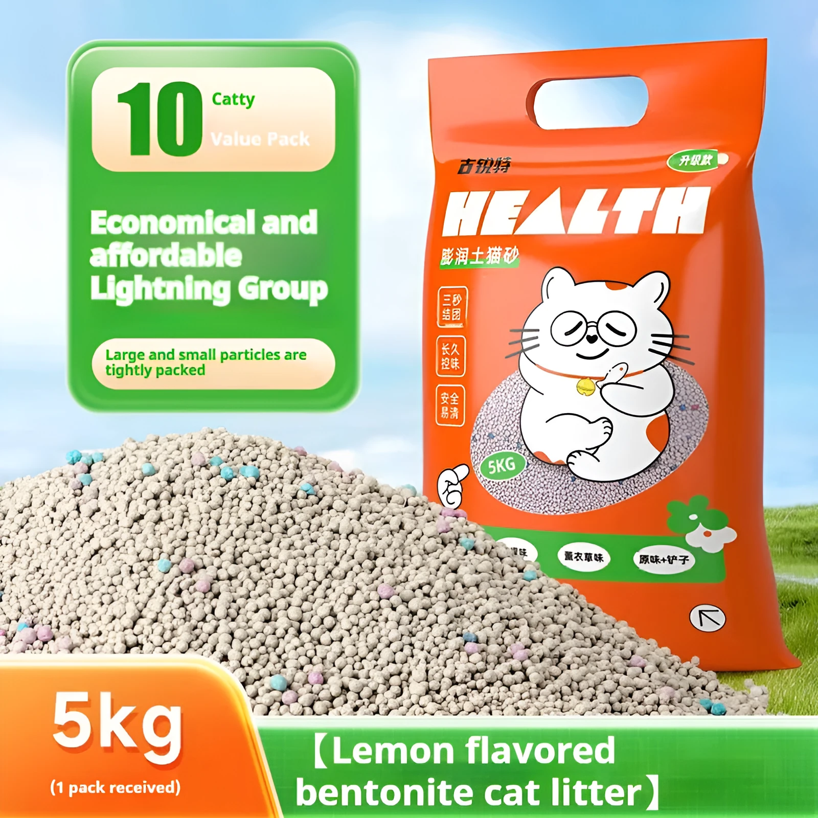 Bentonite cat litter low dust deodorant clean smell available in 5kg 10kg 20kg lavender lemon original