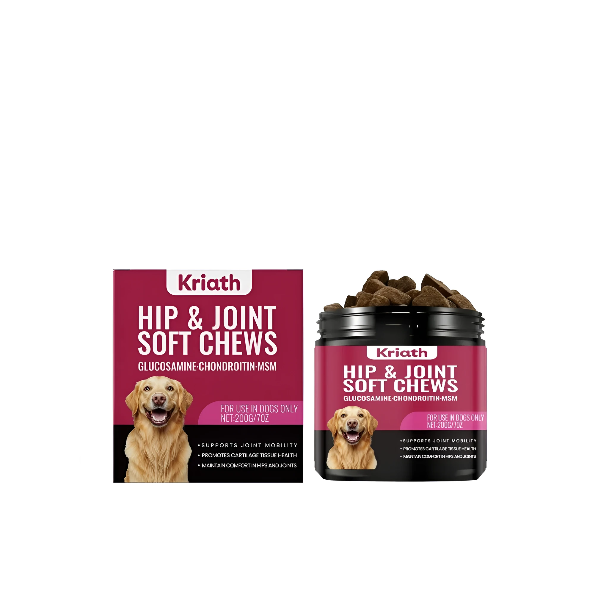 Dog joint supplement soft granules 200g pack with glucosamine chondroitin MSM and turmeric for canine mobility